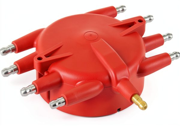 MSD Ignition Distributor Cap 8541 Red Plastic Brass HEI Performance-1
