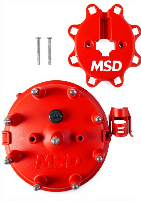 MSD Ignition Distributor Cap 8408 Red Plastic with Brass Finish-0
